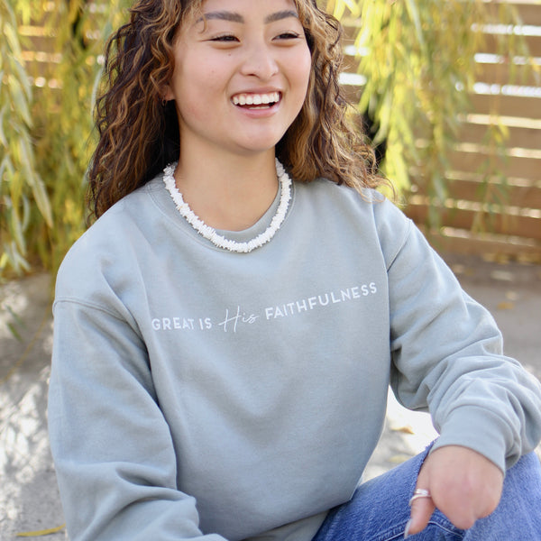 Great is His Faithfulness Sweatshirt (Stonewash Green)