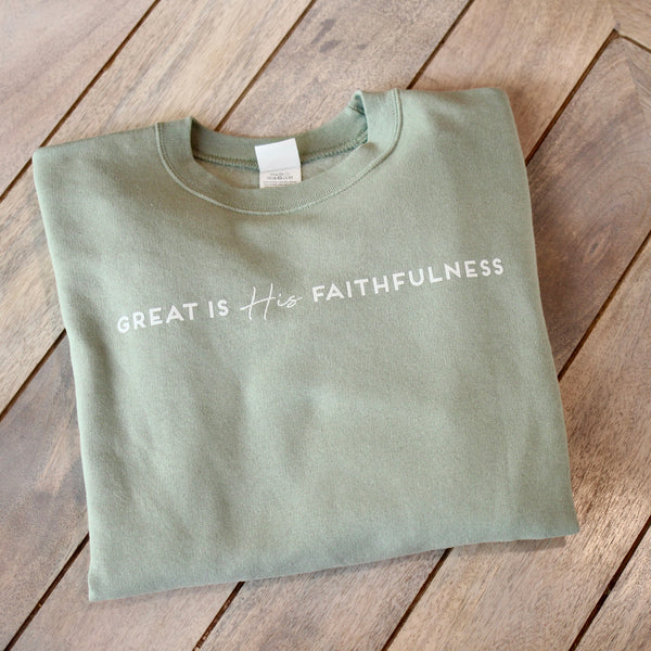 Great is His Faithfulness Sweatshirt (Stonewash Green)